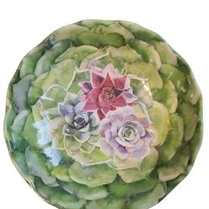 Green Succulent Cactus Flower 12" Serving Bowl Nicole Miller New